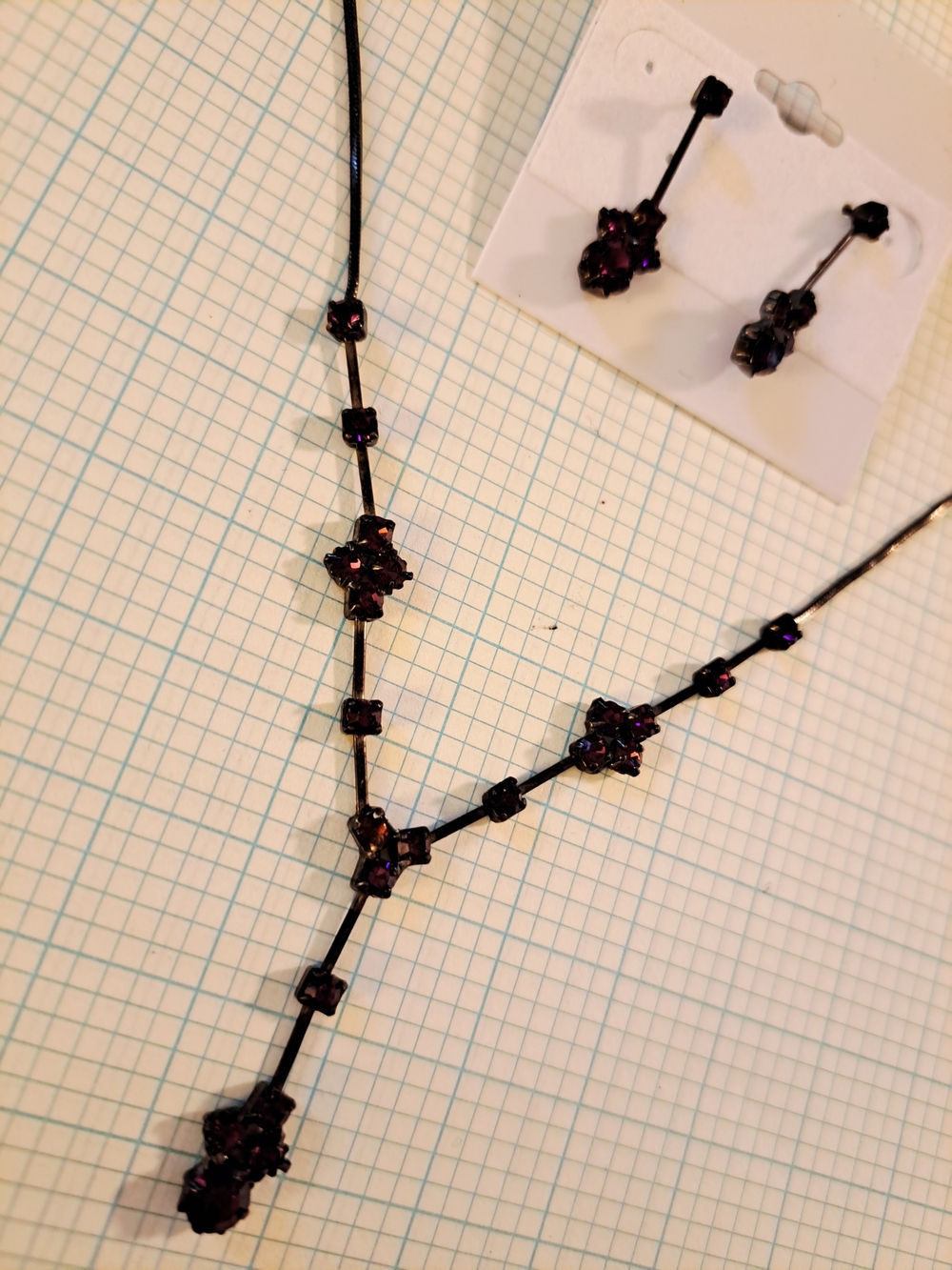 Icing Garnet Purple Y-Drop Necklace And Earring Set